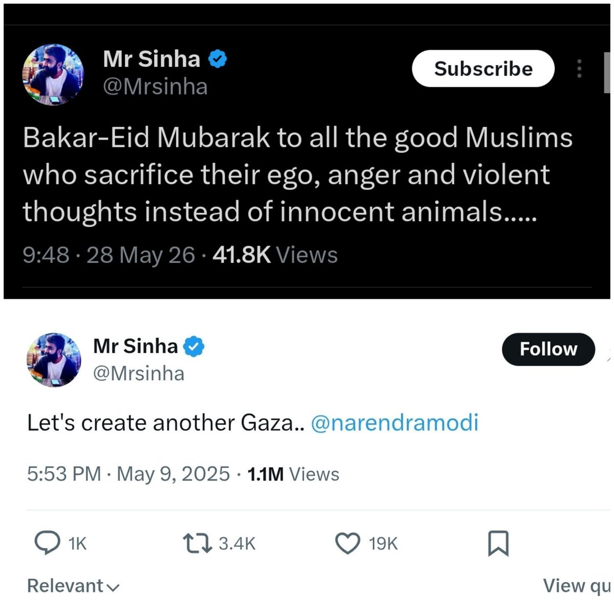 Nher_who's tweet photo. - Lectures Muslims on  Non-violence

- Wants Modi to create another GAZA

Kitna Bada dogla hai re tu Chinra https://t.co/T8SdhakVHB