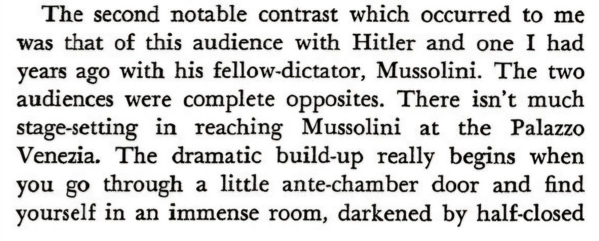 DeGroyper28971's tweet photo. Lothrop Stoddard contrasting the audience he had with Hitler to the audience he had with Mussolini years prior, mainly the differences in personality and charm between the two. https://t.co/GQs5AS74RM
