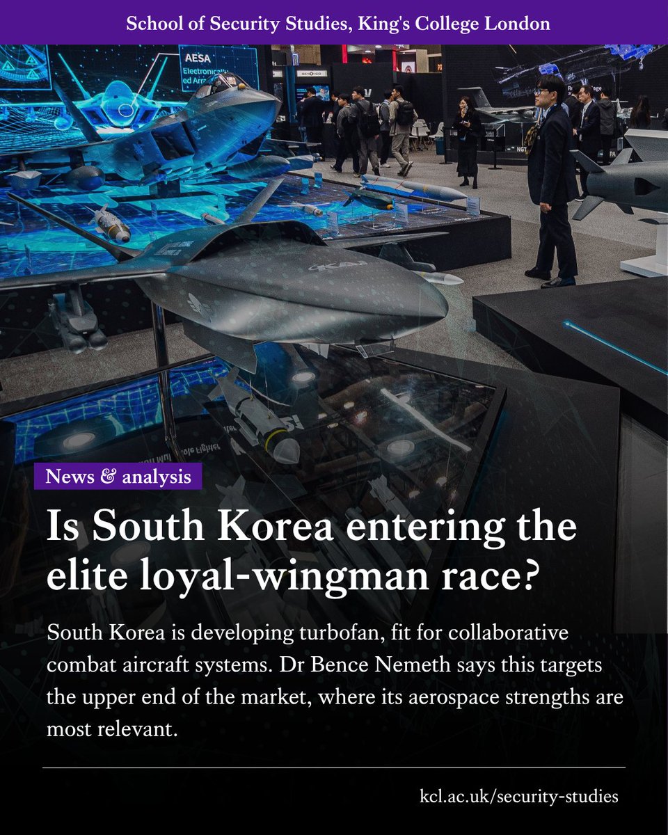 DSD_Kings's tweet photo. Is South Korea entering the elite loyal-wingman race?
S. Korea is developing turbofan, fit for collaborative combat aircraft systems. Dr Bence Nemeth says this targets the upper end of the market, where its aerospace strengths are most relevant.
https://t.co/MvVKjc39so
#CCA #UAV https://t.co/8ps9uFJs5I