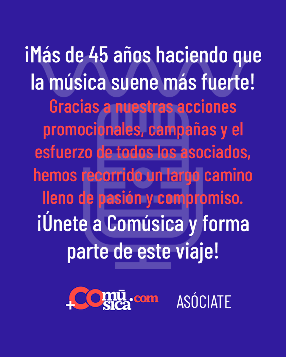 comusica1's tweet photo. MÁS DE 45 AÑOS 🎙️ Desde 1978, @comusica1 trabaja para profesionalizar el sector y promocionar la música. Gracias a nuestras acciones y el esfuerzo de los asociados, hemos recorrido un camino apasionante. ¡Descubre por qué formar parte de Comúsica! 🎼🎵
▶ https://t.co/b0t2dxhk34 https://t.co/3sjeDDJLP8