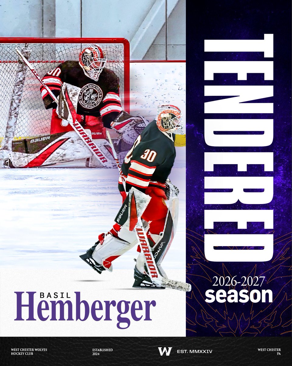 WC_Wolves's tweet photo. HOMEGROWN TALENT BETWEEN THE PIPES 🐺 🥅 The Wolves NCDC are proud to tender Chester Springs native Basil Hemberger for the 2026-27 season.

📰 https://t.co/6RiSQGWSjx 

Welcome to the pack, Basil! https://t.co/sbxukU4jzO