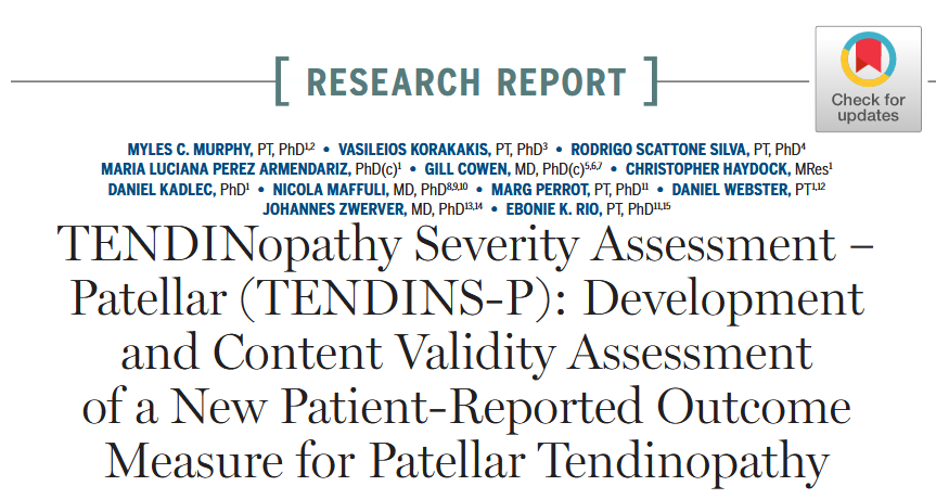 JOSPT's tweet photo. The Tendinopathy Severity Assessment – Patellar (TENDINS-P) includes subdomains of pain (general), function &amp; pain (w/ loading), taking 4 to 9 mins to complete.

#NEW patient-reported outcome measure for #PatellarTendinopathy

ResearchReport ➡️ https://t.co/iHd15kYohl

#yourJOSPT https://t.co/btuSrK5IxB