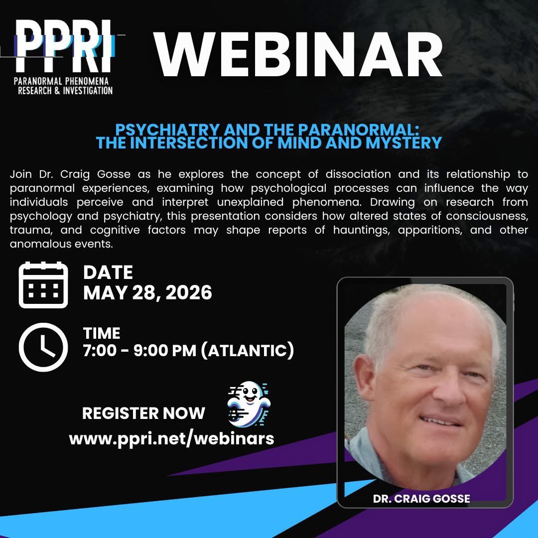 PPRIInc's tweet photo. 🚨Reminder🚨 

Webinar tonight and there’s still time to register!

🧠 Psychiatry and the Paranormal
with Dr. Craig Gosse, MD.
📅 7:00 PM (Atlantic)
💵 $5 CAD 

All proceeds help support PPRI, a registered non-profit organization
Register at:

https://t.co/TSokUDRs1W https://t.co/RyBjJx5Foc