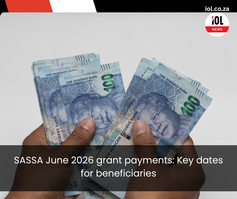IOL's tweet photo. The South African Social Security Agency has confirmed the official payment schedule for social grants for June 2026, with disbursements set to begin in the first week of the month.
Read on https://t.co/vSDw8962dV
#news #SASSAPayments #June2026Grants #SocialGrants #PaymentDates https://t.co/cL1EDexbpf