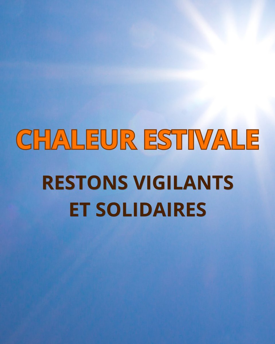VilledeValence's tweet photo. 𝐂𝐇𝐀𝐋𝐄𝐔𝐑 𝐄𝐒𝐓𝐈𝐕𝐀𝐋𝐄 : RESTONS VIGILANTS ET SOLIDAIRES ☀️

Une période de chaleur touche actuellement notre territoire et devrait se poursuivre dans les prochains jours.

La Ville de Valence appelle chacun à la vigilance et rappelle l’importance des gestes simples permettant de se protéger et de protéger les personnes les plus fragiles. 🤝

Les températures élevées peuvent avoir des conséquences sur la santé, notamment pour les personnes âgées, les jeunes enfants, les personnes isolées, malades ou en situation de handicap.

𝗤𝘂𝗲𝗹𝗾𝘂𝗲𝘀 𝗿𝗲́𝗳𝗹𝗲𝘅𝗲𝘀 𝗲𝘀𝘀𝗲𝗻𝘁𝗶𝗲𝗹𝘀 𝗮̀ 𝗮𝗱𝗼𝗽𝘁𝗲𝗿 :

👉 Boire régulièrement de l’eau tout au long de la journée, même sans sensation de soif.
👉 Éviter les sorties et les activités physiques aux heures les plus chaudes de l’après-midi.
👉 Maintenir son logement au frais en fermant volets et fenêtres durant la journée.
👉 Se rafraîchir plusieurs fois par jour les après-midi.
👉 Prendre régulièrement des nouvelles de ses proches, voisins et des personnes isolées. Ne jamais laisser un enfant seul dans une voiture, même quelques minutes.

Dans ces périodes de chaleur, la vigilance et la solidarité sont essentielles.

Prenons soin les uns des autres !