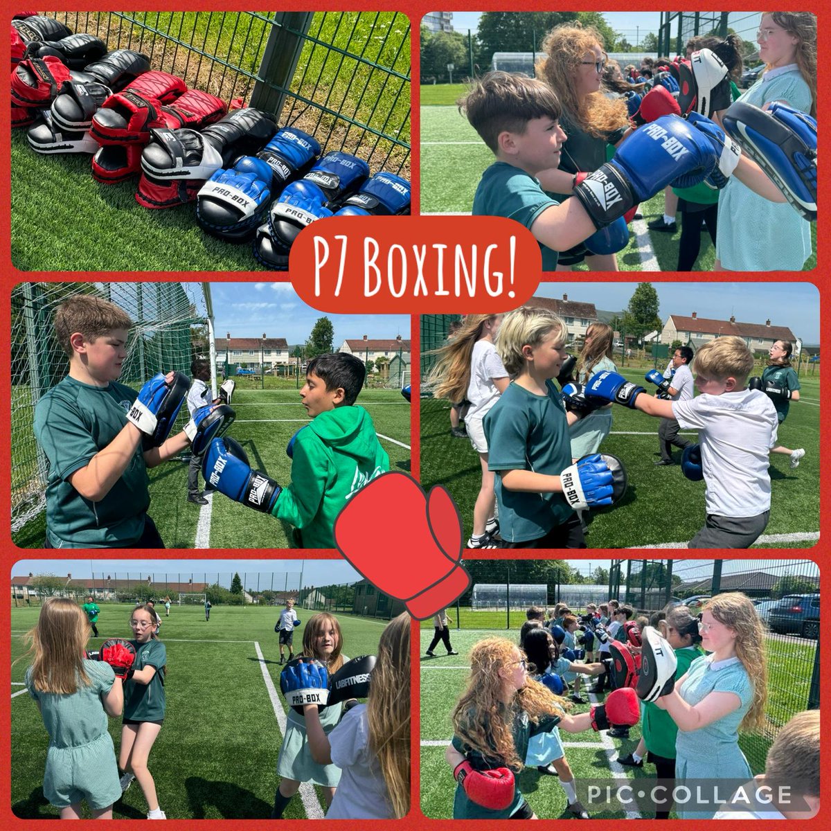 Finaghyps's tweet photo. P7 Boxing Sessions
The P7 children had a session with a boxing coach in school.
They were taught how to use the pads and gloves to jab. They even got a little bit of conditioning in the sun! https://t.co/4SCBq68CEg