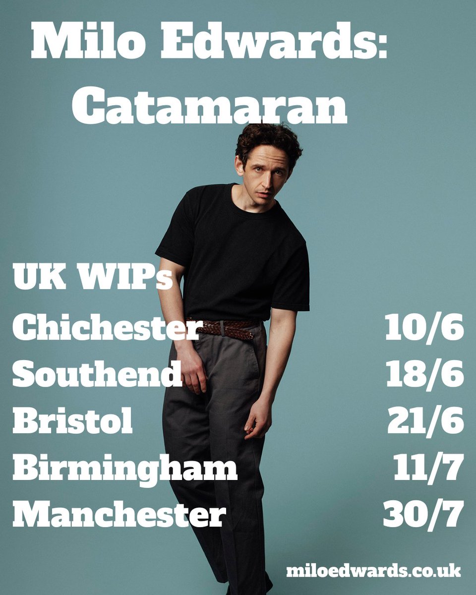 Milo_Edwards's tweet photo. i have a bunch of work-in-progress shows of my new stand-up hour 'catamaran' happening in london and all over the uk in june and july - why not come down and learn about my parents' horny letters? (tix in thread) https://t.co/UIb6T51Elp
