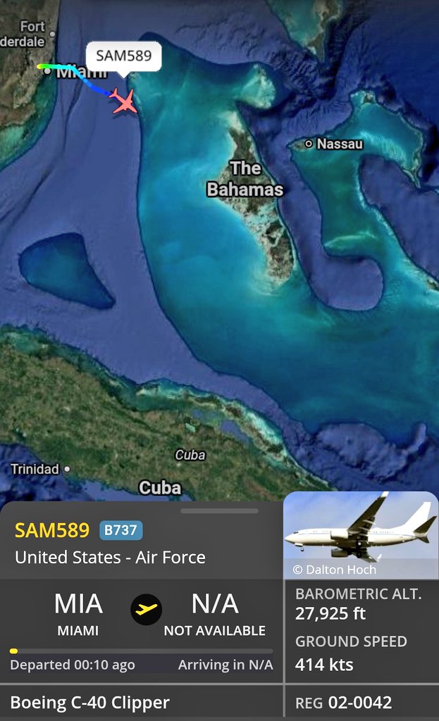 MeteoAero's tweet photo. SAM589 🇺🇸 transporte VIP de alta prioridad para líderes gubernamentales y mandos militares, rumbo al Caribe. https://t.co/wyQy5d3ITa