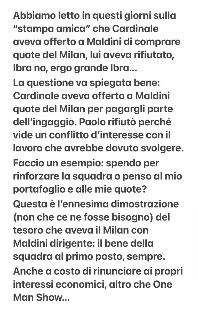 StefanoDonati27's tweet photo. Mi prendo due righe in più per raccontare questo retroscena su Paolo #Maldini che la dice lunga su cosa avrebbe potuto essere il #Milan e sul perché adesso sia ridotto così… https://t.co/TVq2b4CWKo