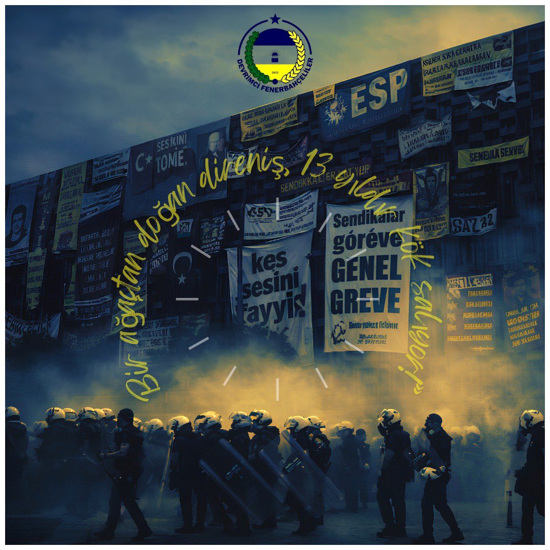 DevFenerbahce1's tweet photo. 13 yıl geçti.

Ama bazı şeyler hâlâ ilk günkü gibi: O öfke. O dayanışma. O yan yana durma hali. Ve boyun eğmeme iradesi.

Gezi, bu ülkenin en güzel halk fotoğraflarından biridir. Tribünde, sokakta, meydanda birbirini hiç tanımayan insanların aynı umut etrafında birleşebildiğini gösterdi bize.

Bugün hâlâ korkuyorlarsa, bugün hâlâ Gezi’den bahsediliyorsa, sebebi açık: Çünkü Gezi bitmedi. Sadece şekil değiştirdi.

Devrimci Fenerbahçeliler olarak; o gün sokağa çıkanları,
direnenleri, kaybettiklerimizi, ve hâlâ aynı memleket hayalini kuran herkesi selamlıyoruz.

Her yer Taksim. Her yer direniş.