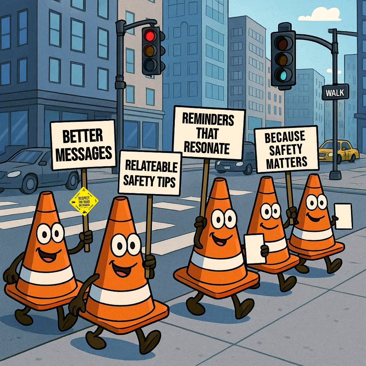 ridesafedp's tweet photo. Are we reaching people with compelling messages? π€ Mr. Cone and his friends feel the need for better safety communication. #drivesmart #alertawareALIVE https://t.co/yrs7CMOFFL