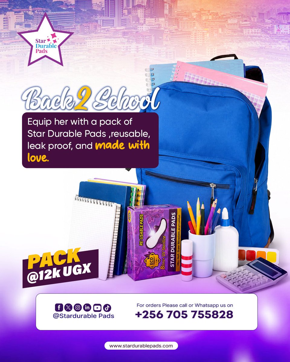 star_pads's tweet photo. Back to school checklist: ✅ Books ✅ Uniform ✅ Star Durable Pads  Reusable. Leak-proof. Made with love.  Keep her in class all term long. 🌿  For orders or more information: 📞 +256 705 755828  #BackToSchool #StarDurablePads #KeepGirlsInSchool https://t.co/hdVK7LCIzu