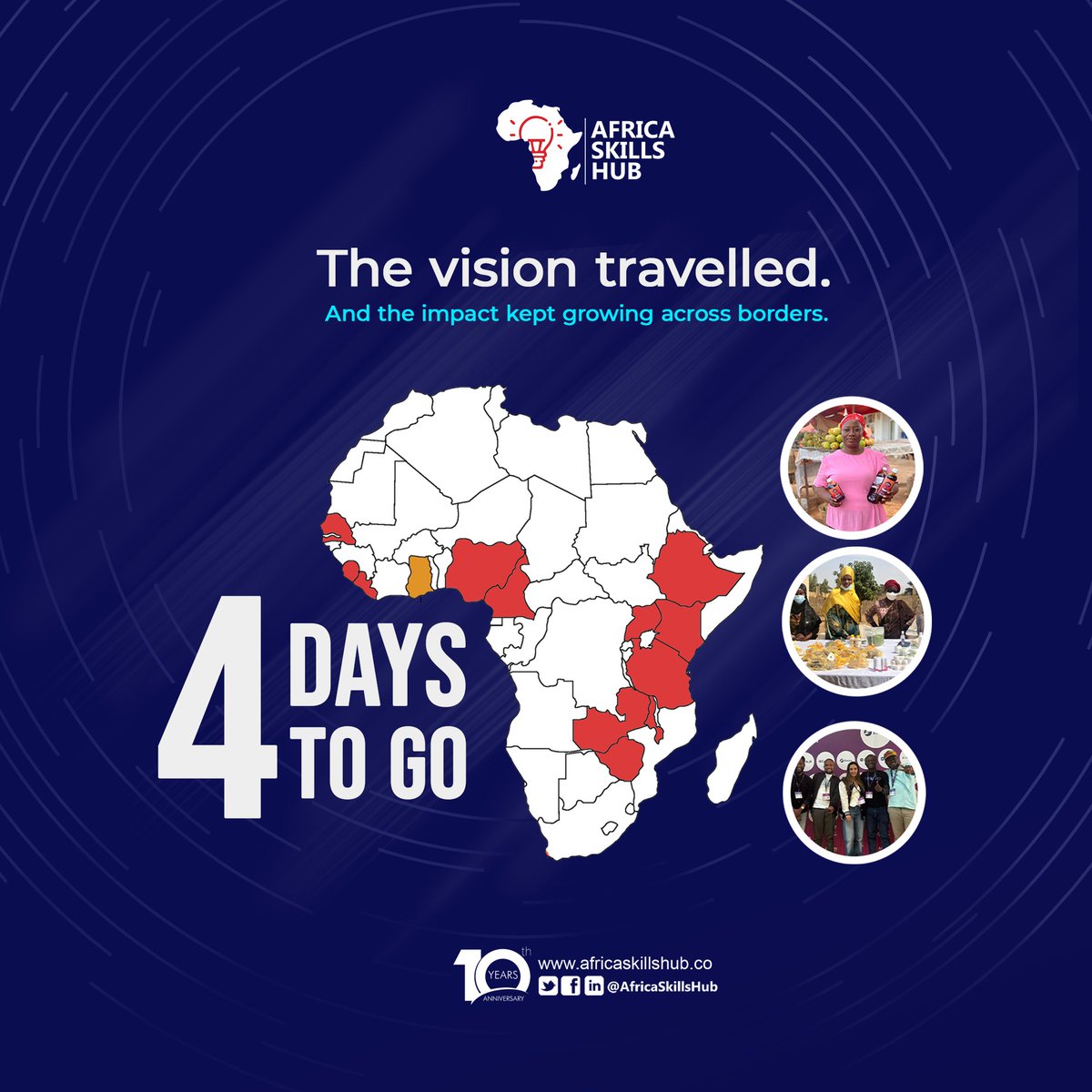 ASHAfrica_'s tweet photo. The vision travelled. And the impact kept growing across borders. 

We started with a focused commitment to skills and enterprise development, and we continue to reach new communities, ecosystems, and possibilities across Africa.

Over the years, #AfricaSkillsHub has expanded through partnerships, programmes, innovation, and shared learning, creating pathways for growth across the continent.

As we approach our 10th anniversary, we are reflecting on how far our vision has reached and how it continues to grow through people, collaboration, and opportunity.

4 days to go. The countdown continues.

#AfricaSkillsHub #ASH #10thAnniversary #SkillsDevelopment #EnterpriseDevelopment #Africa #FutureOfWork #NextChapter #ComingSoon #WatchThisSpace