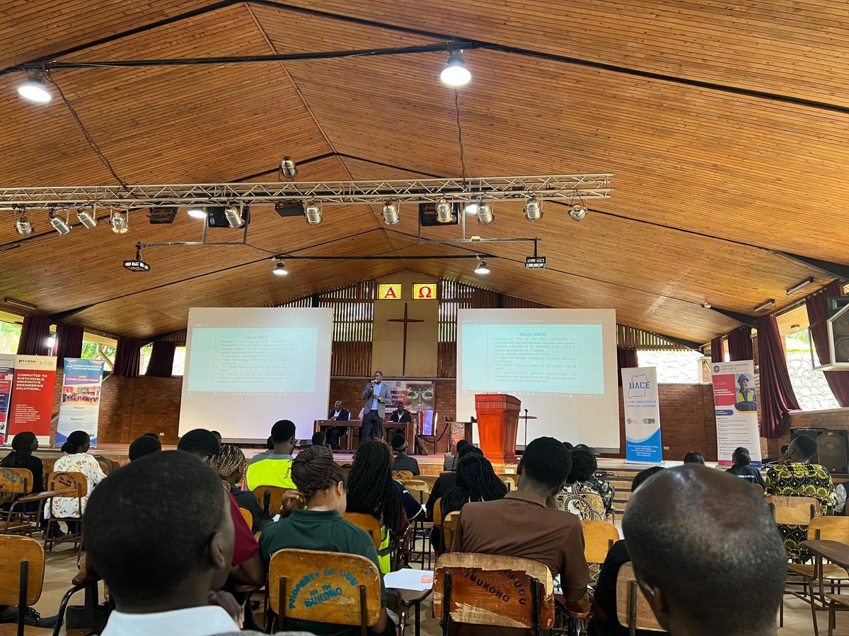 ucueas's tweet photo. Nkoyoyo Hall is full house of Civil and environmental engineering students listening to experienced engineering from Uganda Institute of Consulting Engineers at @UCUniversity organized by @UCU_EngEnvt https://t.co/OIiZ6gGw83