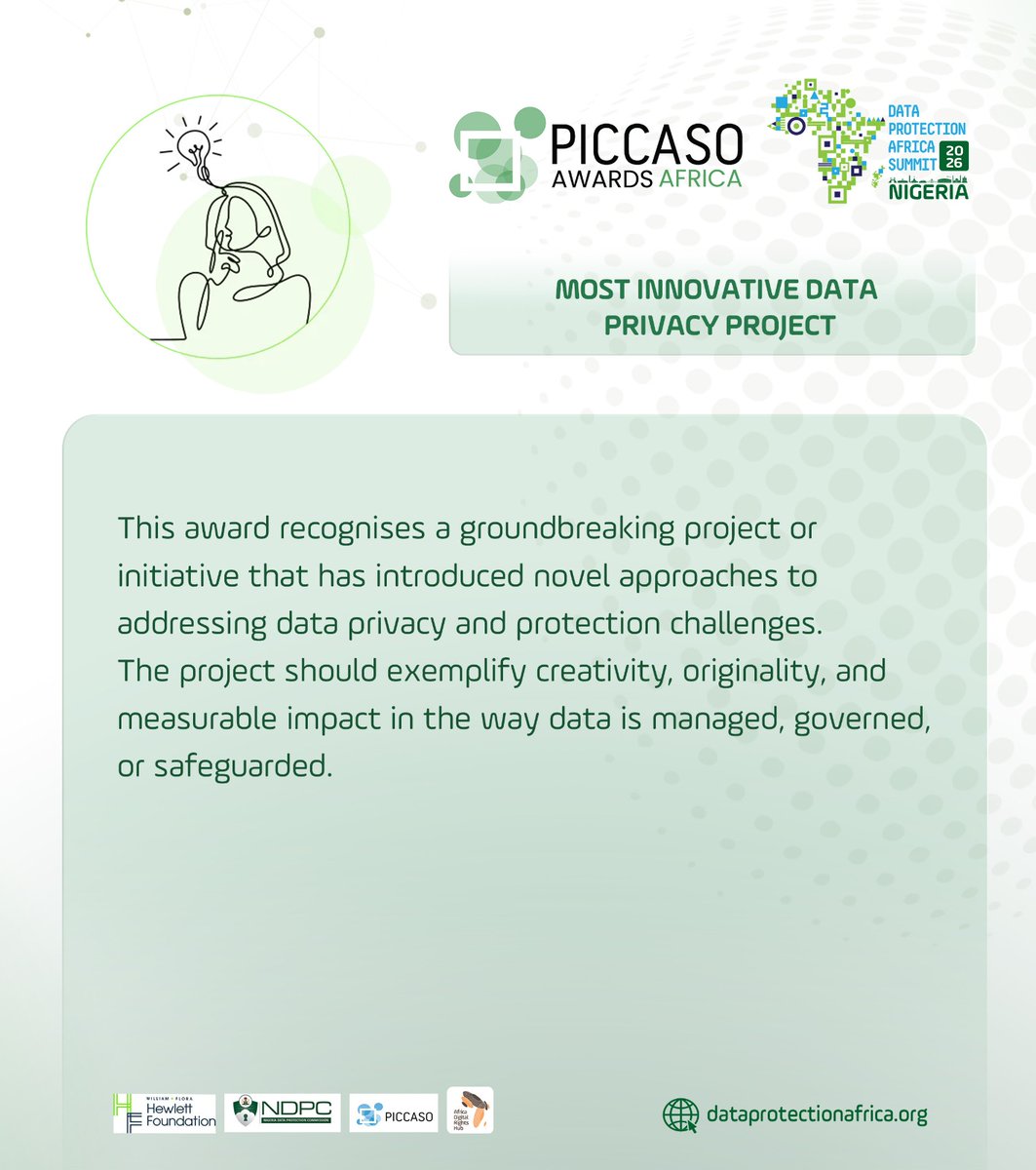 hub_adr's tweet photo. Innovation in privacy isn't about theory, it's about new approaches that actually work.

The Most Innovative Data Privacy Project award recognises initiatives that tackled data protection challenges in genuinely novel ways. If you've seen or led a project that broke the mould, this is the category to enter.

Nominate here: https://t.co/ThzJ8fDsDj

#ADRH #DPAS2026 #PICCASOAwards #PICCASOAwardsAfrica #PICCASOAfrica2026 #DataPrivacyAfrica #NominateNow #DigitalAfrica #AfricaInnovates #ExcellenceInPrivacy