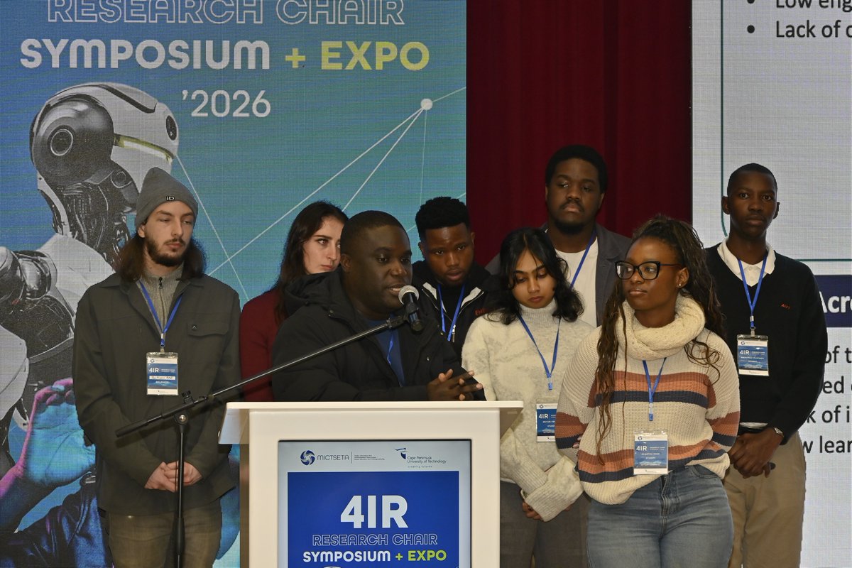 CPUT's tweet photo. The MICT SETA 4IR Research Chair Symposium and Expo showcased the strength of collaboration across higher education, research, and innovation. From AI and smart systems to healthcare, agriculture, and language technologies, speakers highlighted how research and student-led innovation are creating practical, future-ready solutions. Conversations explored commercialising research, strengthening entrepreneurship, and building innovation pipelines that move ideas from concept to real-world impact. The message was clear, collaboration between academia, industry, and young innovators remains key to shaping a socially responsive and technologically advanced South Africa. #MICTSETA #4IR #Innovation #WeAreCPUT #FutureReady #Technology