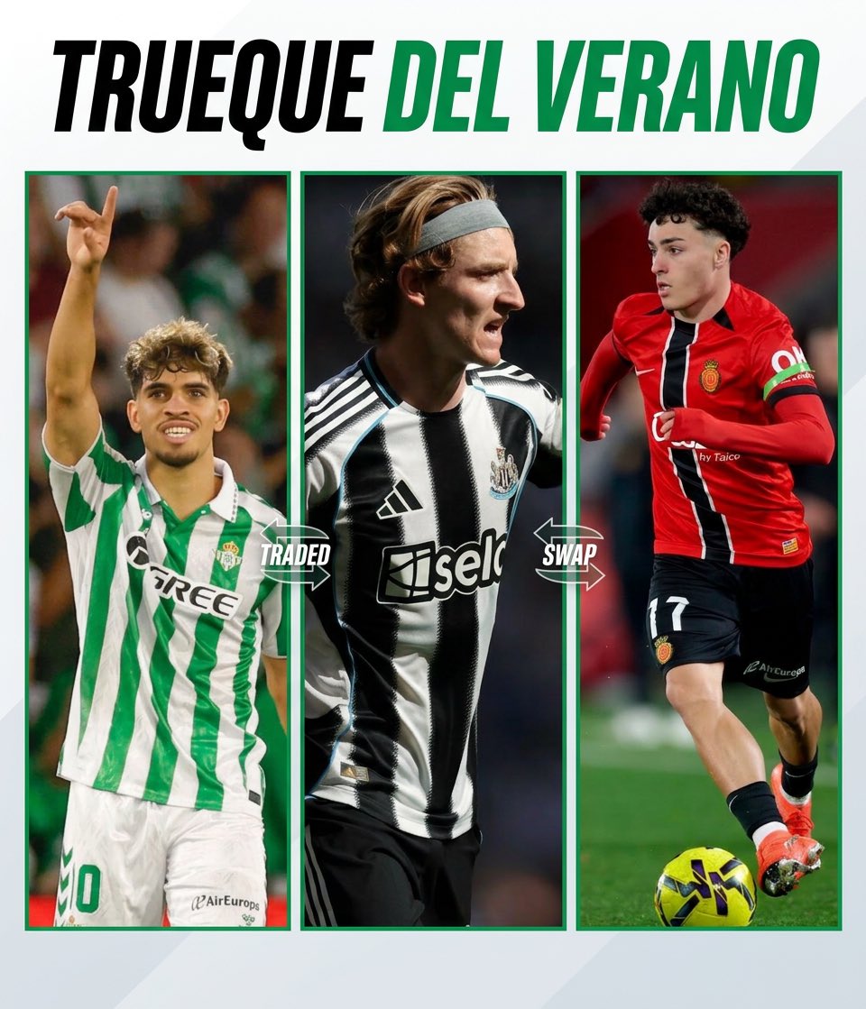 FuTb0LInFo's tweet photo. 👀🔁
EL TRUEQUE DEL VERANO
Antonhy Gordon al Barsa🔴🔵 70M
Ez Abde al Newcastle⚫️⚪️ 60M
Jan Virgili al Betis🟢⚪️12M
El Barsa se quedaría con 18M de Abde y con 4,8M de Jan Virgili, al tener el 30% de los derechos de cada jugador.
#fichajes #barsa #betis https://t.co/xByHdwa7wh