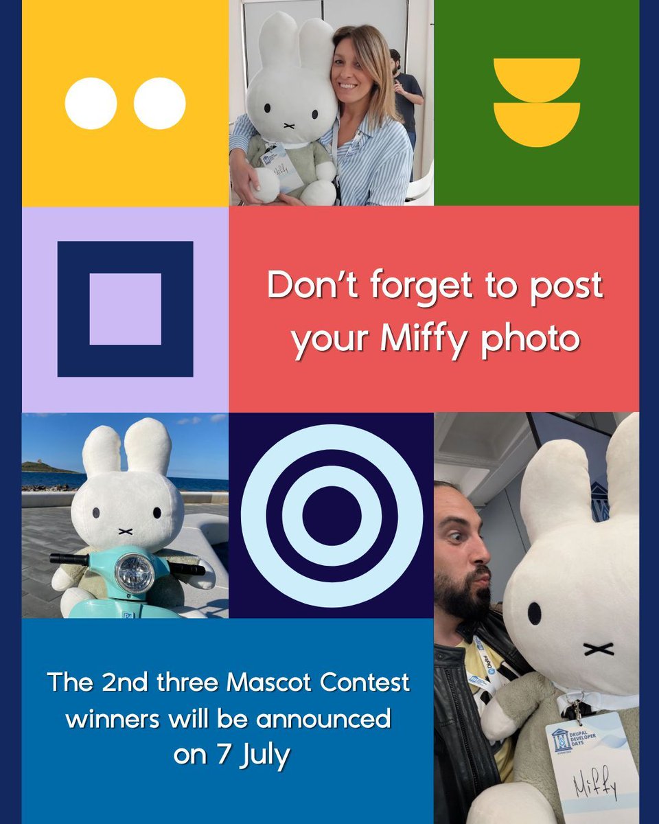 DrupalConEur's tweet photo. Have a photo with Miffy but haven’t shared it yet? 🐰 

This is your reminder!

Post your Miffy photos for a chance to win a ticket to DrupalCon Rotterdam 2026. The next raffle takes place on 7 July 2026.

📸  Tag @DrupalConEur and use #DrupalMiffy to participate.

 #DrupalMiffy https://t.co/1awssC3LVA