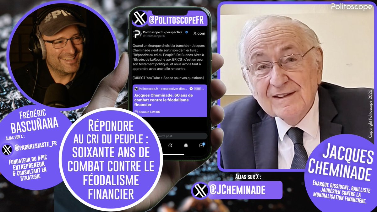 JCheminade's tweet photo. Quand un énarque choisit la tranchée.
Interview de Jacques Cheminade sur X par Politoscope
À réécouter ici 👇 https://t.co/imZmiKiMlM