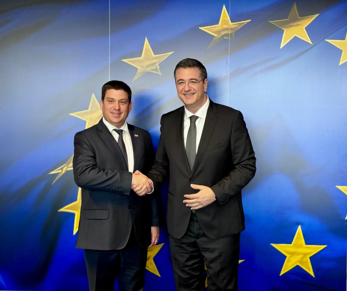 CroatiaInEU's tweet photo. Minister @OlegButkovic met in Brussels with Commissioner @tzitzikostas on Croatia’s priorities in the transport and maritime sectors and continued cooperation at EU level. https://t.co/notjhWHKvl