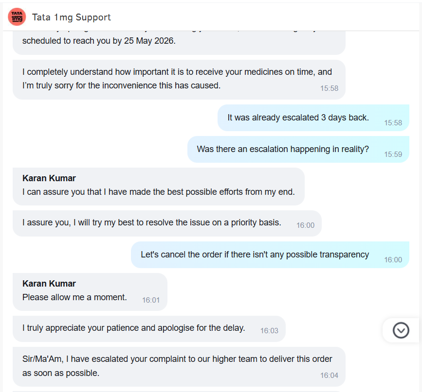 Bg_pratheep's tweet photo. @1mgOfficial Kindly allow your customer support to speak honestly. Flat liars

You are lying straight to the face. You are Gaslighting the customers.

It is literally disgusting to feel as I have ordered from well reputed name of Tata. @TataCompanies https://t.co/O7sYLv7853