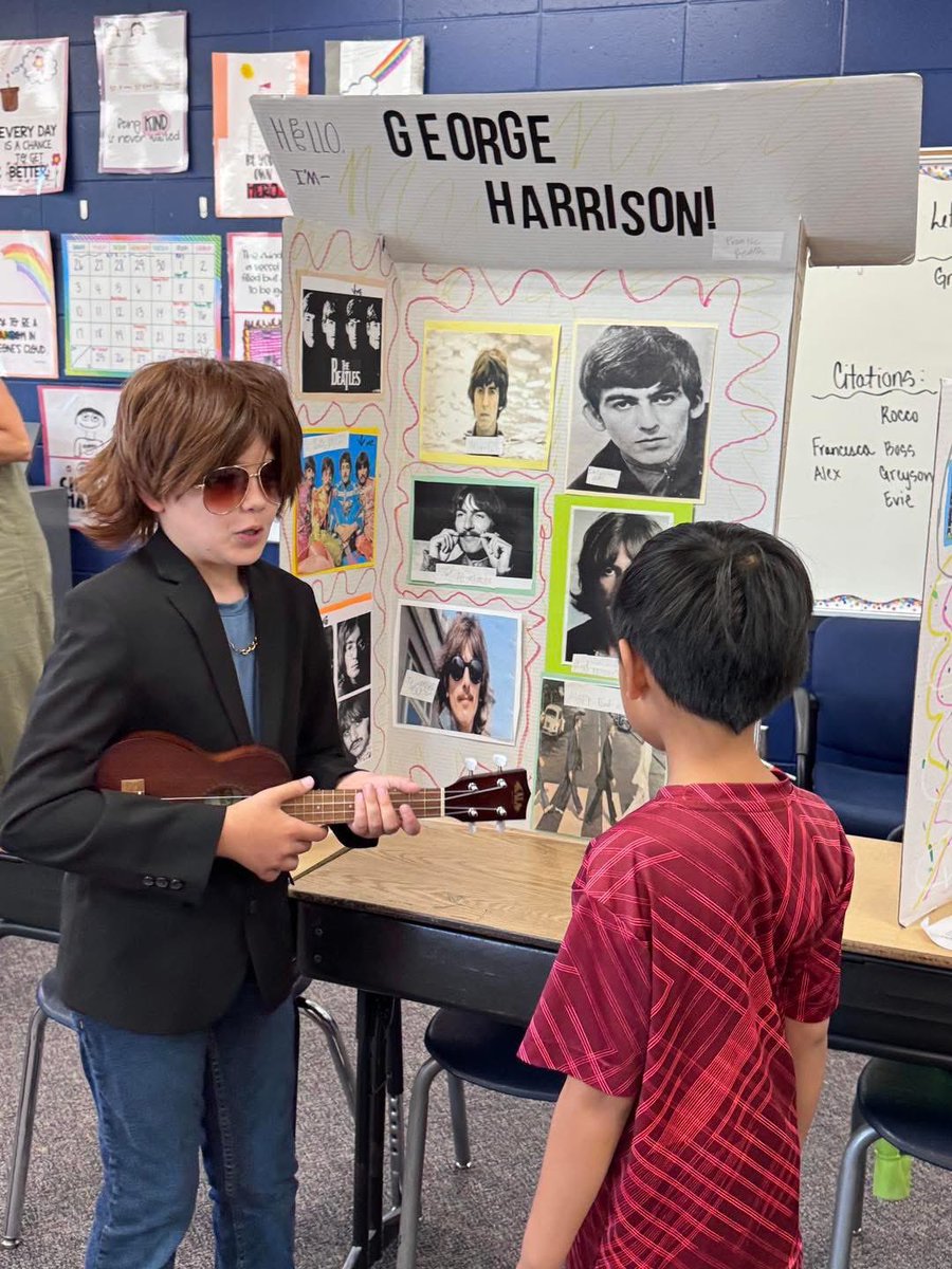 JohnstonCSD's tweet photo. Celebrating our learning! Timber Ridge 5th graders hosted a “wax museum” in which they showcased their research and presentation skills about people who had a positive impact on society, and how they made a difference. From Steve Jobs and Caitlyn Clark to Albert Einstein, Dr. Seuss and Stan Lee, the students showcased a wide variety of impactful people! 📚💜💛🎉