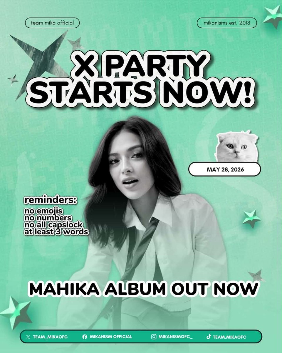teamMIKAtrend's tweet photo. After months of waiting, nandito na finally ang debut album ng ating Mahika. Today, we’re not just listeners, we’re witnesses to a dream coming true for our girl.  

Join the party and stream with us, Mikanisms!  

MAHIKA ALBUM OUT NOW https://t.co/ZsL1klGqH3