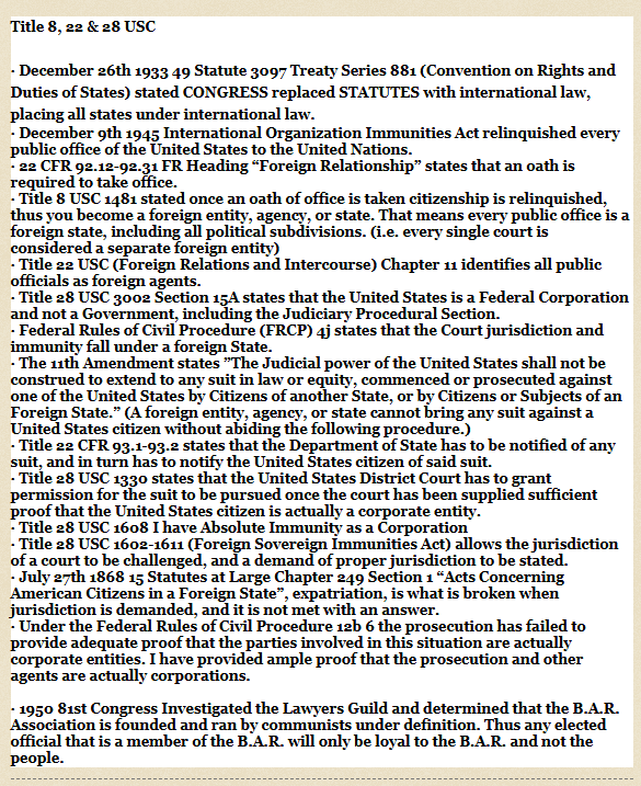 Micheleferrisfr's tweet photo. Color of Law and Other Laws: Title 8, 22 &amp; 28 USC STATUES  REPLACED WITH INTERNATIONAL LAW · 1950 81st Congress Investigated the Lawyers Guild and determined that the B.A.R. Association is founded and ran by communists under definition https://t.co/mWamOWizWu https://t.co/riZ1o4itNA