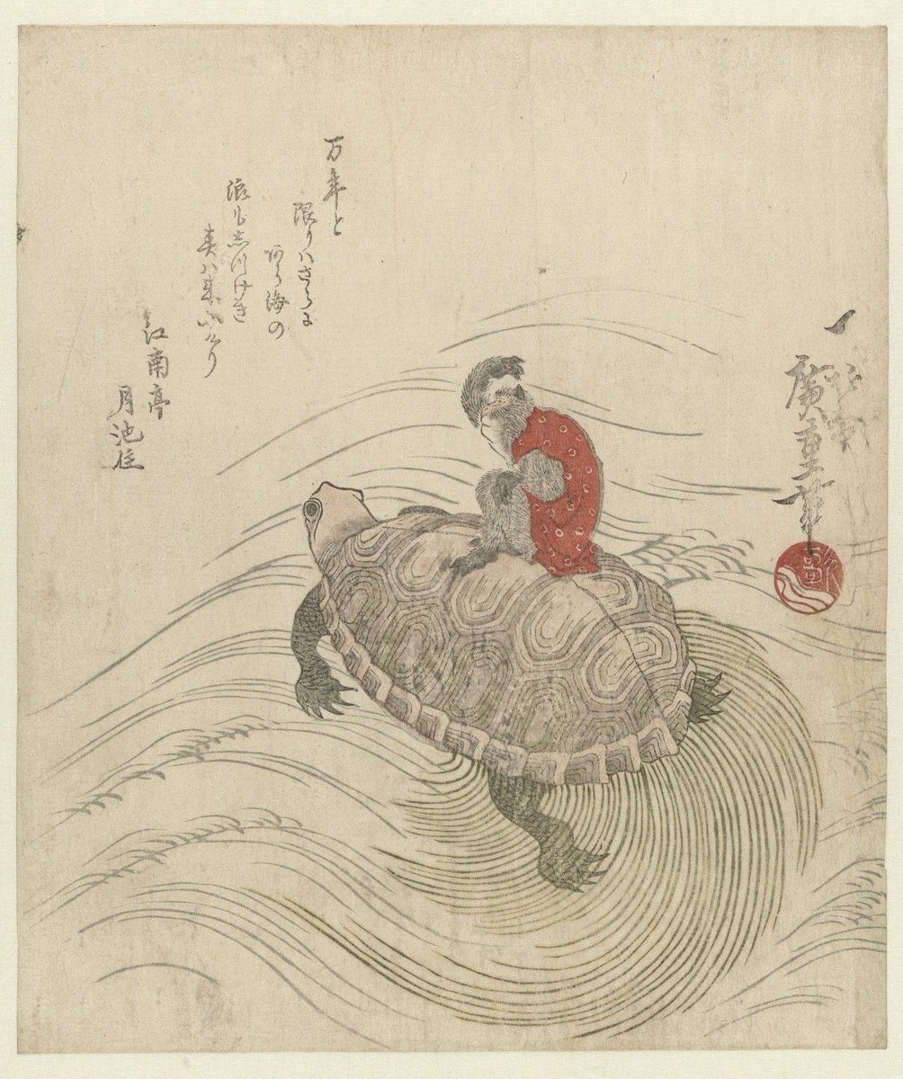 _feel_nostalgia's tweet photo. 日本や中国の絵で見られる、こういう髭のようなお尻を持つ亀、特別仕様の尻尾を持つ神話の生き物なのかと思って調べてみたところ、このふさふさは藻で、蓑亀というらしい。長い年月をかけ、背中に蓑を羽織ったように見えるほどたくさん甲羅に藻を生やすことで、長寿を象徴するという。 https://t.co/BQ1Nlm8p4k