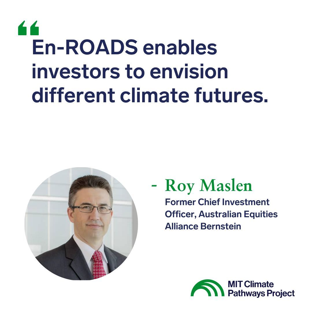MIT_CPC's tweet photo. Roy Maslen, former Chief Investment Officer, Australian Equities at @AB_insights, shares how #EnROADS helps investors envision climate futures.

#EnROADS, co-dev'd by @climateinteract + @MITSloan, helps leaders explore  risks.

Read the impact story here: https://t.co/xphtv04EGH https://t.co/1AZP5E1ctJ