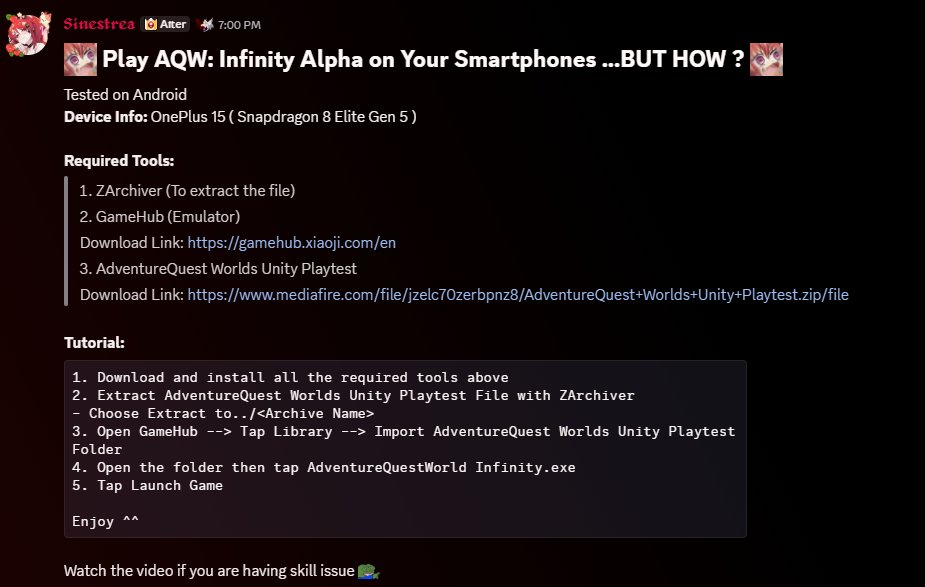 Datenshi6699's tweet photo. 😎Play AQW: Infinity Alpha on Your Smartphones ...BUT HOW?😎

Want to play AQW Infinity but u only have your phone? Or do you want to play it anywhere anytime?
Good news!
That's possible😌

Read the tutorial &amp; Watch the vid!
I'll put the link in the comment

Sharing is caring 🫶 https://t.co/TzLAKFDBts