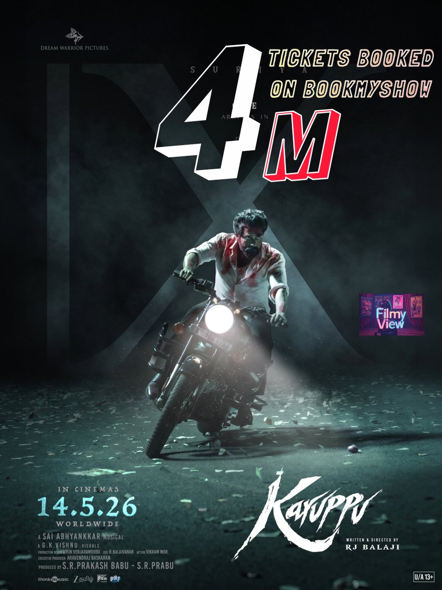 filmy_view's tweet photo. #Karuppu becomes only the 6th Kollywood film to sell 4M+ tickets on BookMyShow.💣💥💥 https://t.co/8obfbRtyaq