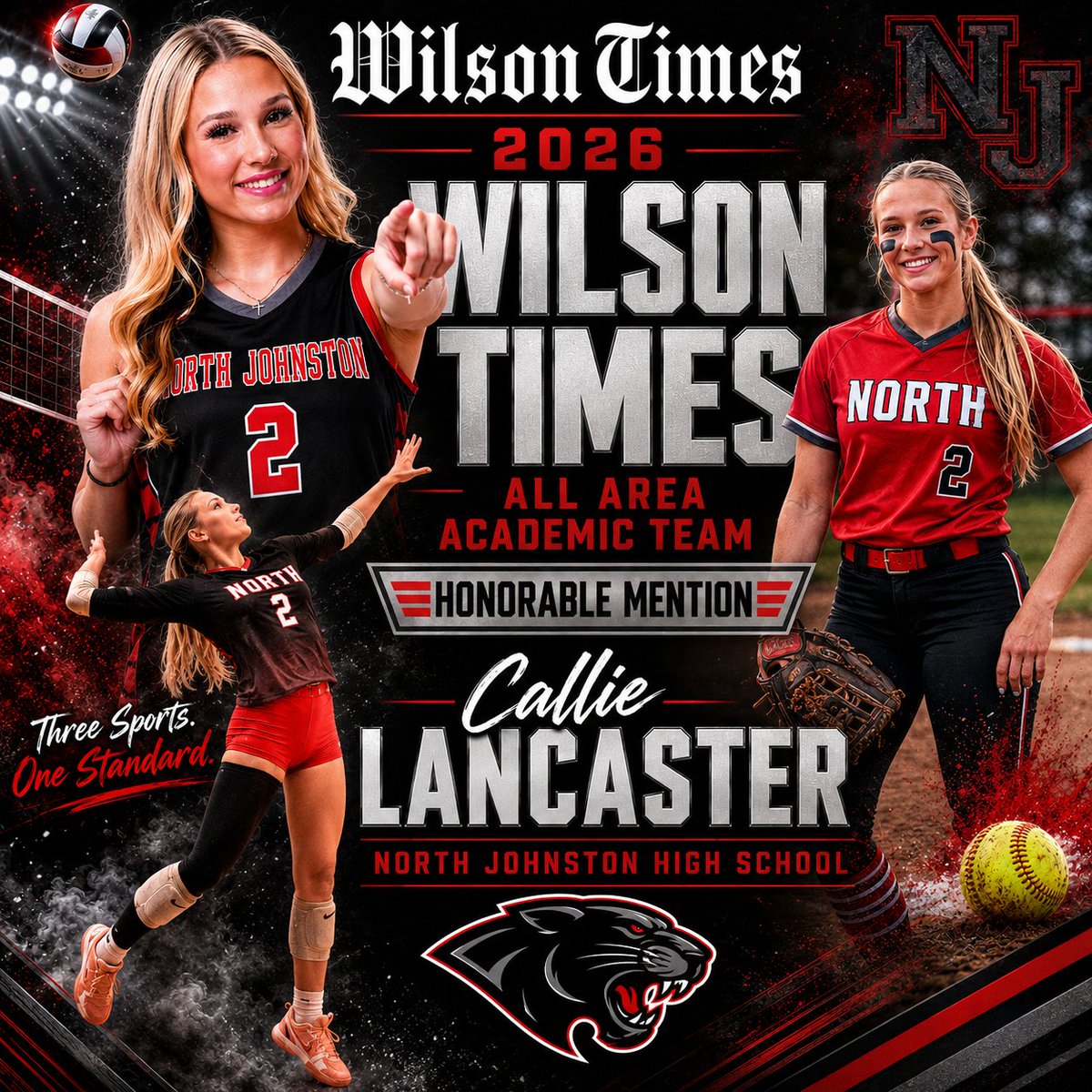 njhspanthers's tweet photo. Congratulations to North Johnston multi-sport student-athlete Callie Lancaster! Callie was selected to the 2026 Wilson Times All Area Academic Honorable Mention Team!  "Once a Panther, always a Panther!" 🐾

https://t.co/jAvuKuMwXs https://t.co/eHa5Wylhbv