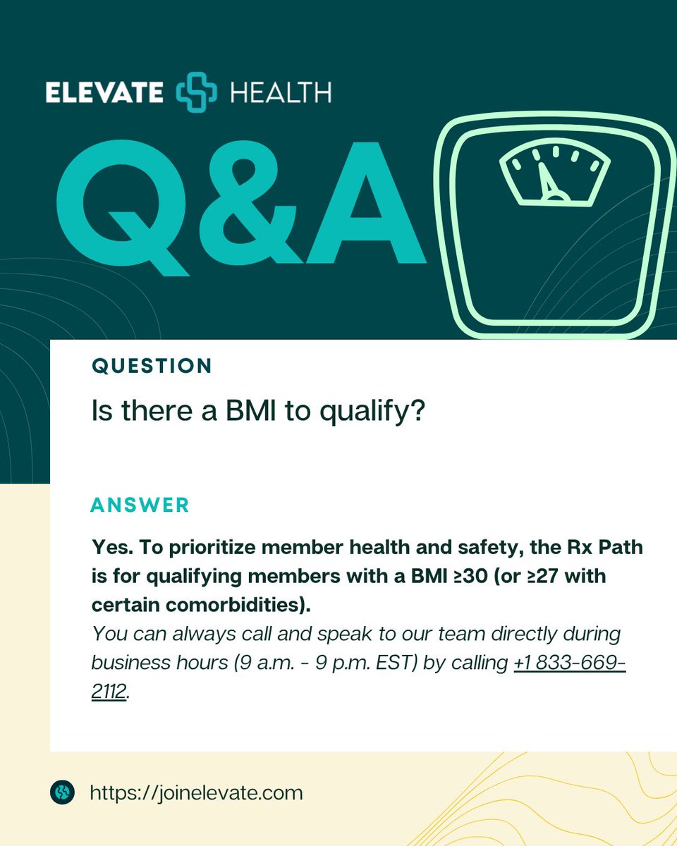 joinelevate's tweet photo. Our goal is always to prioritize health, safety, and individualized care every step of the way. 💙
Have questions about whether you may qualify? Our team is here to help guide you through the process!
•
#elevatehealthandwellness #joinelevatehealth #elevatehealth #wellness #healthyfood #telehealth