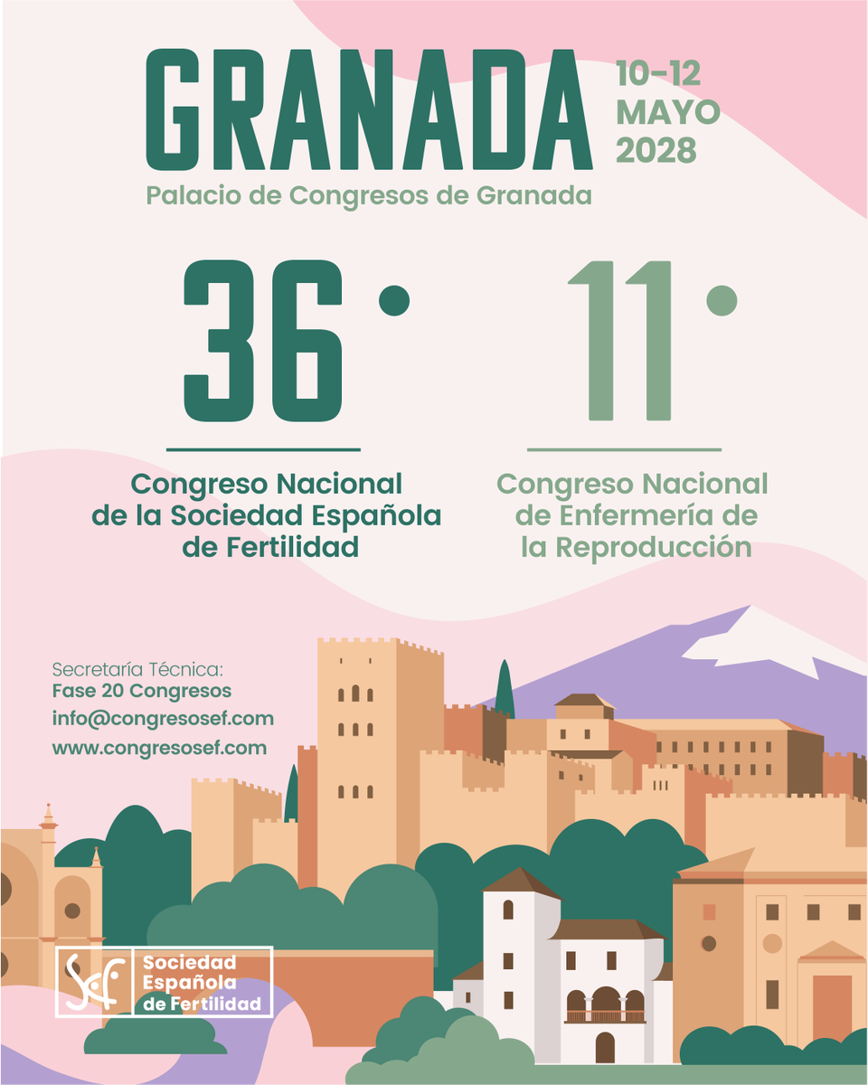 Sefertilidad's tweet photo. #SAVETHEDATE

▪️36º Congreso Nacional de la Sociedad Española de Fertilidad y 11º Congreso Nacional de Enfermería de la Reproducción

📅 10-12 de mayo de 2028
📍 Granada

https://t.co/8mqKTpmp8O

#SEF #CongresoSEF #SEF28 https://t.co/njC7mmQGcf