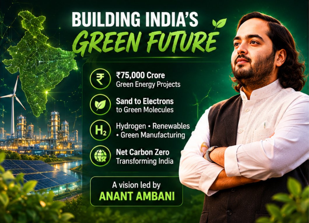 MimiD8161's tweet photo. #AnantNetZero26 Reliance’s ₹75,000 crore commitment, guided by Anant Ambani’s vision, is set to transform India’s energy landscape, shifting from traditional fuels to innovative green molecules for a sustainable future. https://t.co/VXr5zrUzZN