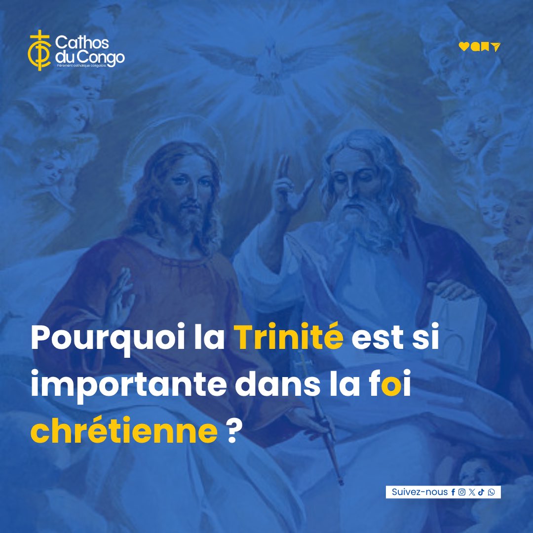 Cathosducongo's tweet photo. Un seul Dieu, trois Personnes : Père, Fils et Saint-Esprit. Voici le cœur de notre foi chrétienne.

Cette vérité qui nous sauve : par le baptême, nous devenons enfants du Père, rachetés par le Fils, sanctifiés par l'Esprit.

[1/2]

#cathosducongo #catholique #foicatholique https://t.co/gG0cPw1iAp