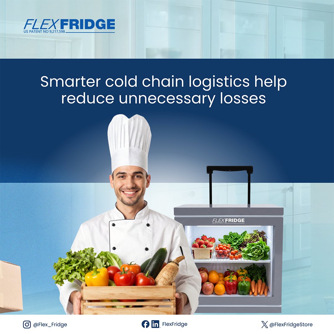 FlexFridgeStore's tweet photo. How to reduce food waste with technology? ❄️

Smarter cooling technology is helping businesses reduce food waste across modern food cold chain logistics.

👉 Discover FlexFridge at https://t.co/D8cXhAptHW

#PortableCooling #FoodDistribution #ColdStorageInnovation https://t.co/fccNLuwNNo