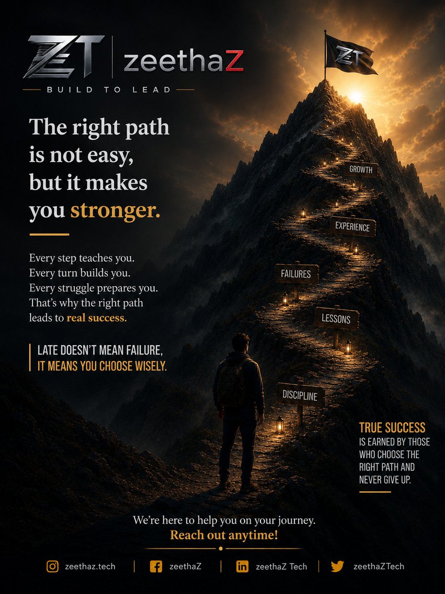 LUCKY_KARNAN's tweet photo. Not every path is easy.
But the hardest paths often teach the strongest lessons.

Growth comes with failures.
Success comes with patience.
And real experience is built through every struggle.

At @zeethaZTech, we believe strong foundations create lasting success. 🚀

#BuildToLead https://t.co/doBgf0uRQU
