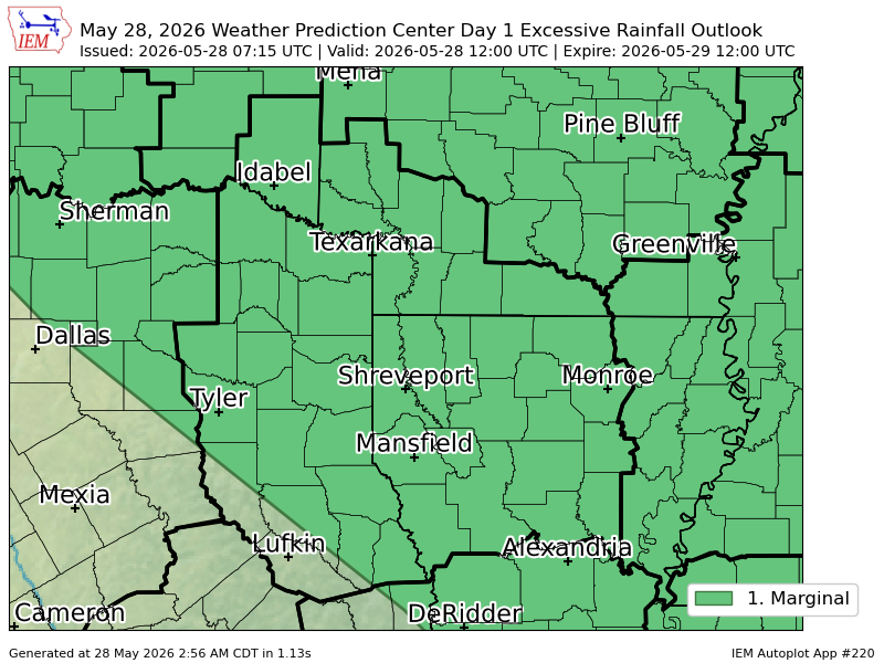 iembot_shv's tweet photo. WPC issues Day 1 Marginal Risk Excessive Rainfall Outlook at May 28, 7:15z for SHV https://t.co/67PB4r8hJi https://t.co/sk9LheFk3f