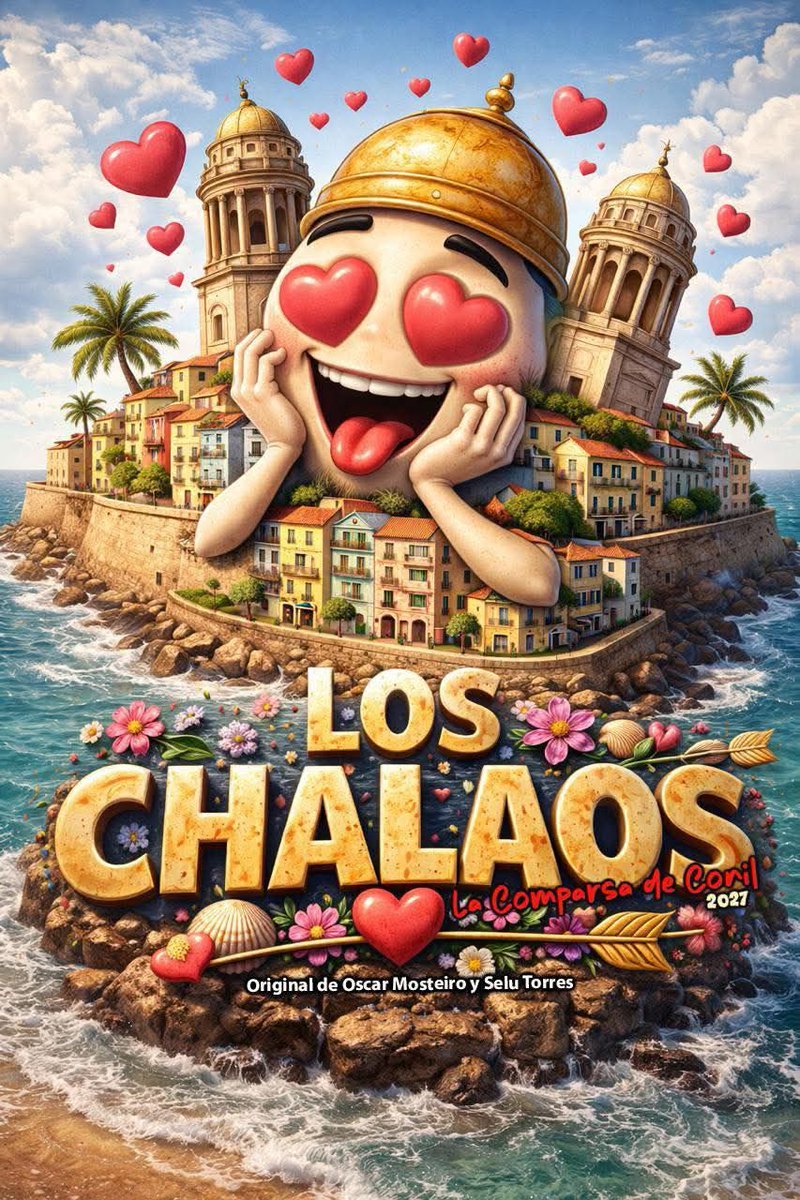 codigocarnaval's tweet photo. La comparsa de Conil anuncia que serán 'LOS CHALAOS' para el #COAC2027.

En el pasado concurso fueron 'Cadirvana'.

Autoría de Óscar Mosteiro y Selu Torres. https://t.co/GqfuRkGEHd