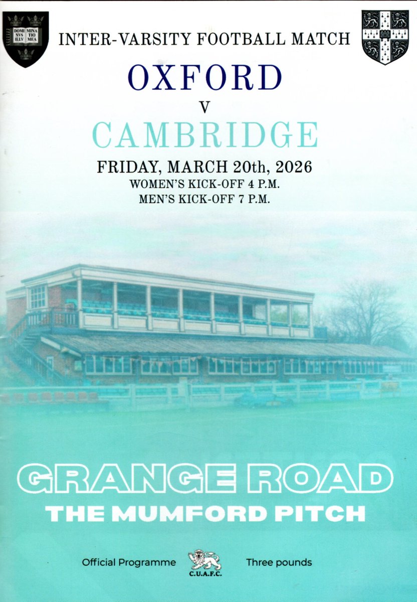 paul_gtastic's tweet photo. In 2026 the Varsity football matches finally found a permanent home, after 152 years. The annual event will be staged at Grange Road in Cambridge for the forseeable future. Read about the fascinating history of the ground and Varsity fixtures in GT125.
https://t.co/wIgcmKbdI2 https://t.co/DZFjGpmGHO