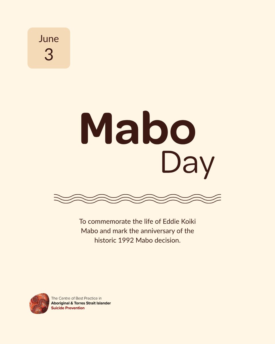 cbpatsisp's tweet photo. The third of June is Mabo Day.

A day to commemorate the life of Eddie Koiki Mabo and mark the anniversary of the historic 1992 Mabo decision.

#MaboDay #EddieMabo #NativeTitle #nationalreconciliationweek https://t.co/fV7s3TxW87