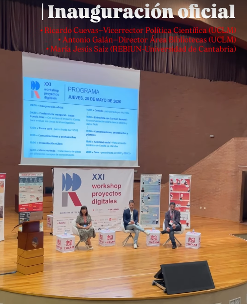 BibliotecaUCLM's tweet photo. 🙌¡Vamos con el XXI Workshop Proyectos digitales!  Inauguran Ricardo Cuevas
@RCuevasCLM
Vicerrector Política Científica-UCLM, Antonio Galán (UCLM), y Mª Jesús Saiz (Rebiun). Sigue el streaming aquí: https://t.co/SJZT9KnyQl #bibliotecauclm #rebiun #XXIworkshopproyectosdigitales https://t.co/8kJqCVxNxx