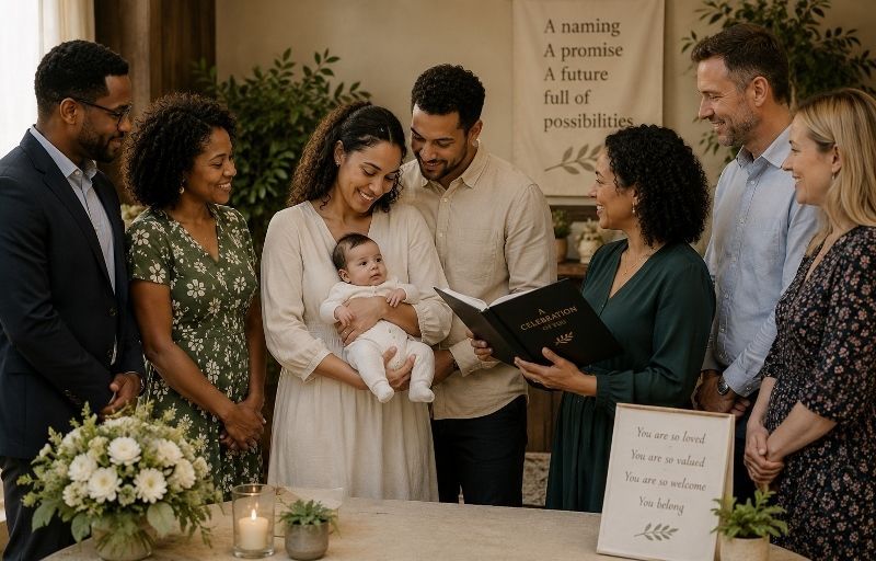 SAsecular's tweet photo. A Humanist non-religious Baby Naming welcomes the new family member. We tell the story and meaning of their names, have appropriate readings and make our promises to the child. There will probably be candles and music and certainly a great deal of love and joy. 
#NamingCeremony https://t.co/YZ6jSExqaR