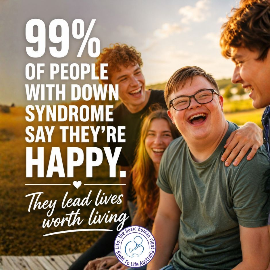 RightToLifeAust's tweet photo. Over 99% of people with Down syndrome say they are happy with their lives.

And yet in Australia, prenatal Down syndrome diagnosis is one of the most common reasons for late-term abortion.

The message that sends is unacceptable.

Their lives are worth living. Full stop. https://t.co/qru0QazB4p