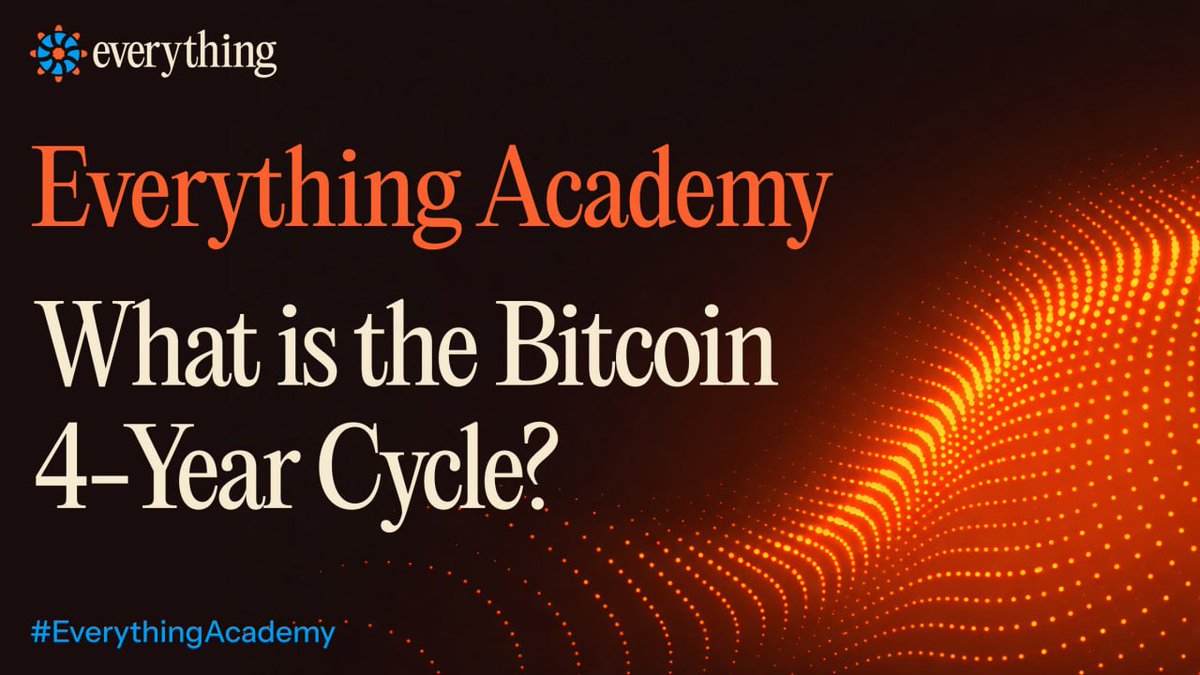 trdEverything's tweet photo. Everything Academy: What is the $BTC 4-Year Cycle?

💡Bitcoin follows a 4-year cycle driven by its halving event.

This programmed event halves the mining reward, reducing the incoming Bitcoin supply. This scarcity has triggered major bull runs followed by bear markets, creating a repeating pattern since 2012.

After each halving, Bitcoin has delivered massive returns:

• 2012–2016: +10,000%+
• 2016–2020: +2,000%+
• 2020–2024: +600%+ (peaking near $126K in 2025)

📌 As of May 2026, we appear to be in the post-2024 cycle correction phase.

Understanding the 4-year cycle helps you time your entries, take profits amid euphoria, stay patient in bear markets, and manage risk more effectively.

🧐 Is the BTC Cycle Over?

Many are asking this in 2026.

Analysts and key opinion leaders believe we are entering a supercycle. Institutional adoption, ETFs, and macro factors are pushing us into a new paradigm.

However, only time will tell if this is true.

Trade Bitcoin today on Everything: https://t.co/vJ27hVJs8o