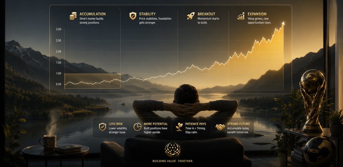 xfwc26's tweet photo. 📊 Accumulation phases are where strong foundations are built.

#FWC26 continues to maintain a healthy structure with controlled volatility, growing community activity and long-term ecosystem expansion. ⚽️🔥

Historically, the market rewards patience before momentum arrives. Consolidation periods reduce weak hands, strengthen holder distribution and prepare the ground for sustainable growth.

The chart is not showing weakness.
It is showing structure.

Smart money understands the difference.

THIS IS FWC26.