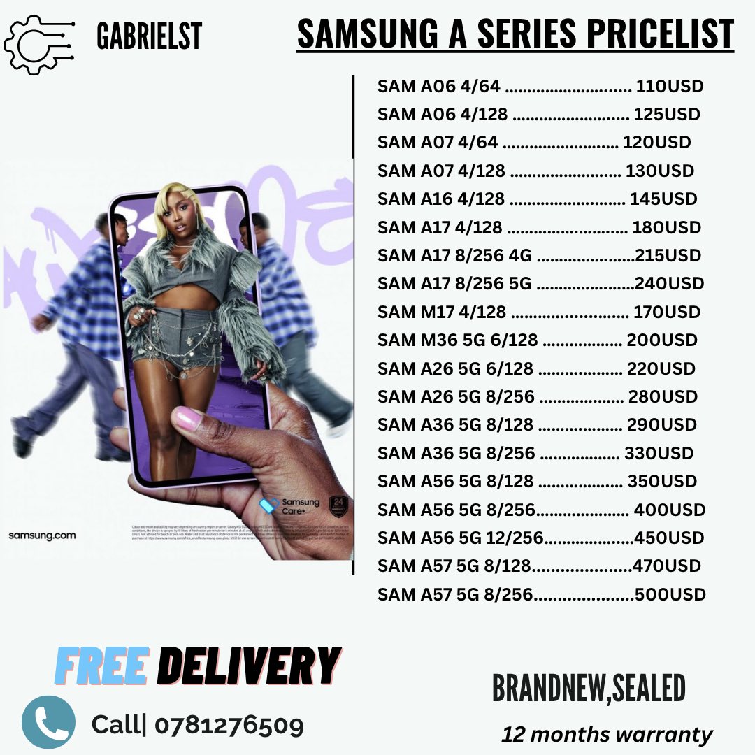 HiGabrielST's tweet photo. 🔥 SAMSUNG A SERIES DEALS AVAILABLE 🔥

Brand new &amp; sealed Samsung phones at great prices 📱
✅ 12 months warranty
✅ Free delivery available

From A06 all the way to A57 5G — we’ve got options for every budget 💯

📞 Call/WhatsApp: 0781276509 https://t.co/GUdvOOGRPf