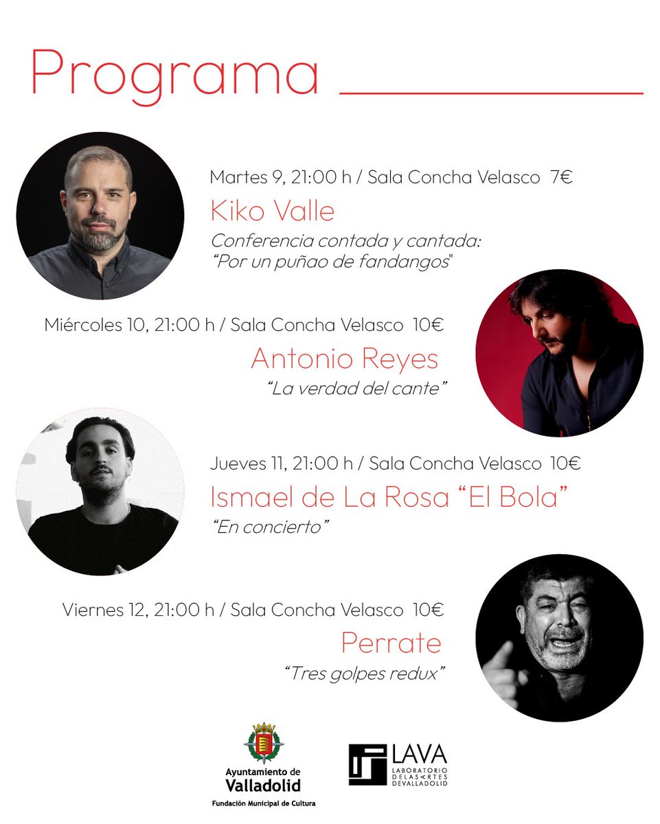 LavaVLL's tweet photo. El @LavaVLL se llena de flamenco con las 22 Jornadas Flamencas Ciudad de Valladolid

➡️ 6 conciertos y una conferencia cantada

📅 Del 9 al 14 de junio

ℹ️🎟️ +INFO y entradas en https://t.co/E4TlCrsNBv https://t.co/0o6sRc2RzU